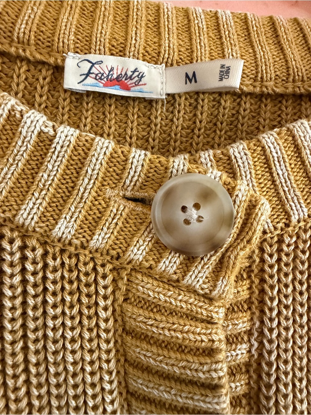 Faherty Mustard Yellow Ribbed Button-Front Cardigan - Picture 4 of 5
